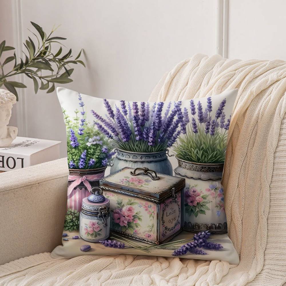 Kissenbezug mit Lavendel-Thema Heimdeko Überwurf für Sofa Bett Auto Raumdeko Geschenkidee