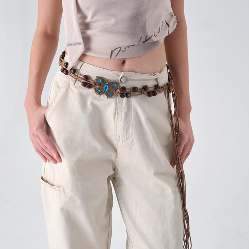 Vintage Boho Braid Belt for Women Girls Bohemian Woven Waist Belts Waistband Wax Rope Jeans Skirt Dress Decorative Tassel Belts