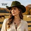 Vintage Style Headwear Wool Felt Fedora, Unisex Western Cowboy Hat, Retro Wide Brim Hat Cowgirl Jazz for Women Men Autumn Winter Travel Accessories