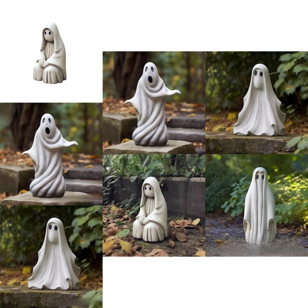 Verspieltes weißes Geister-Rasenornament, fesselnde Gartenfigur aus Kunstharz, perfekt für Halloween