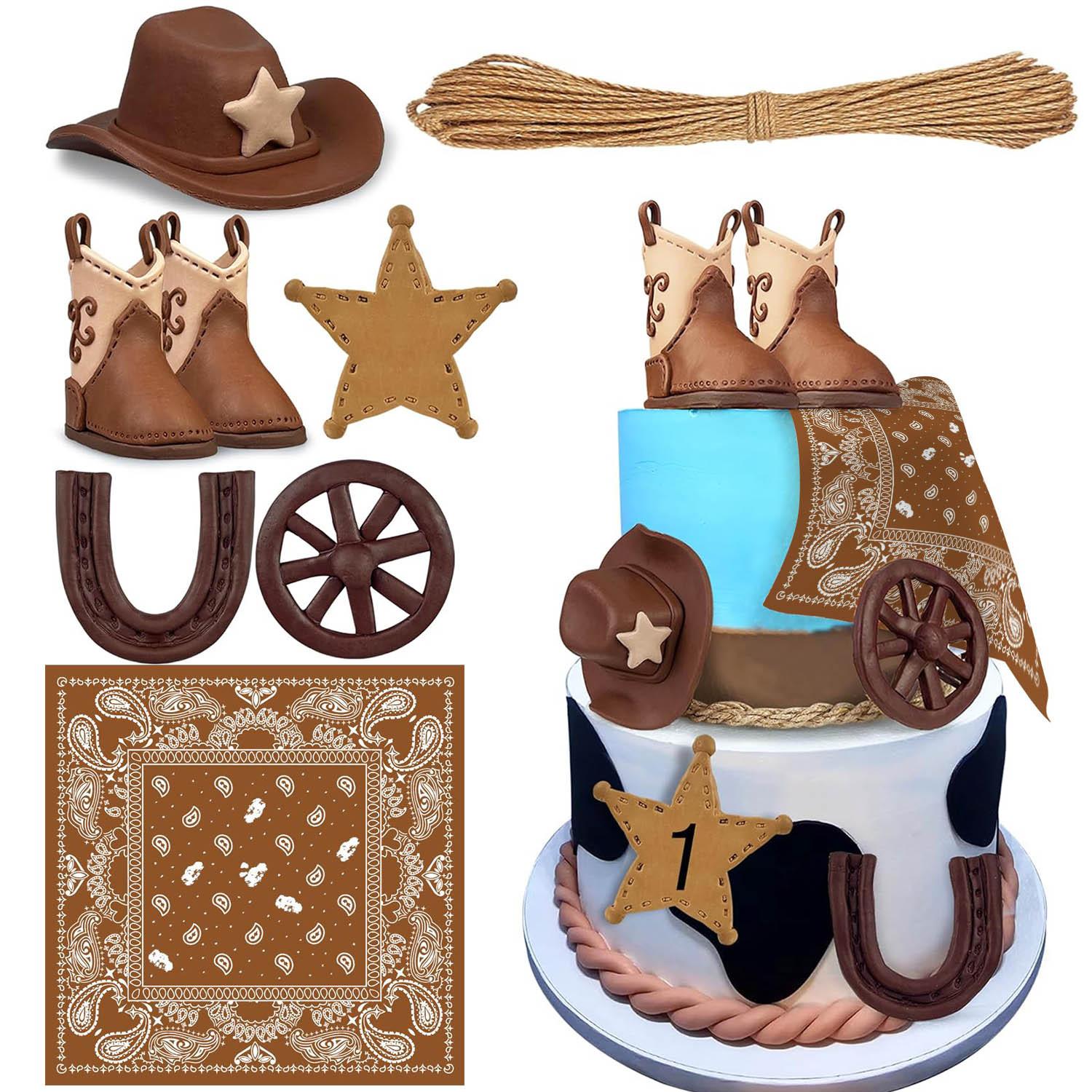 

Cowboy Cake Decorations Cowboy Hat and Boots Themed Party Supplies Brown коричневый