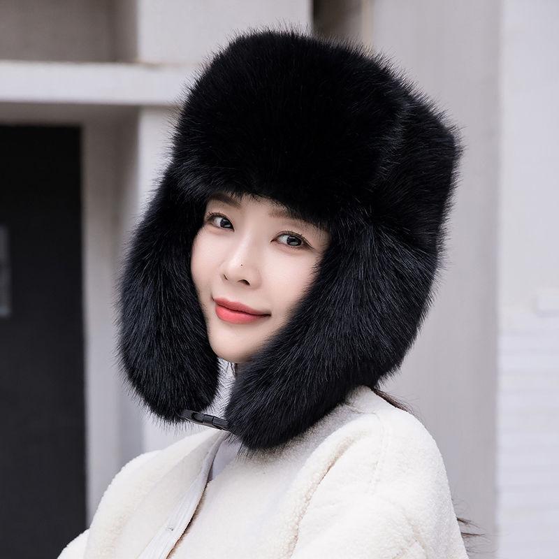 Ny dame vinterlue, varm ørelue, tykk plysjlue, revefuskepels damehatt av høy kvalitet, myk vindtett lue for høst og vinter