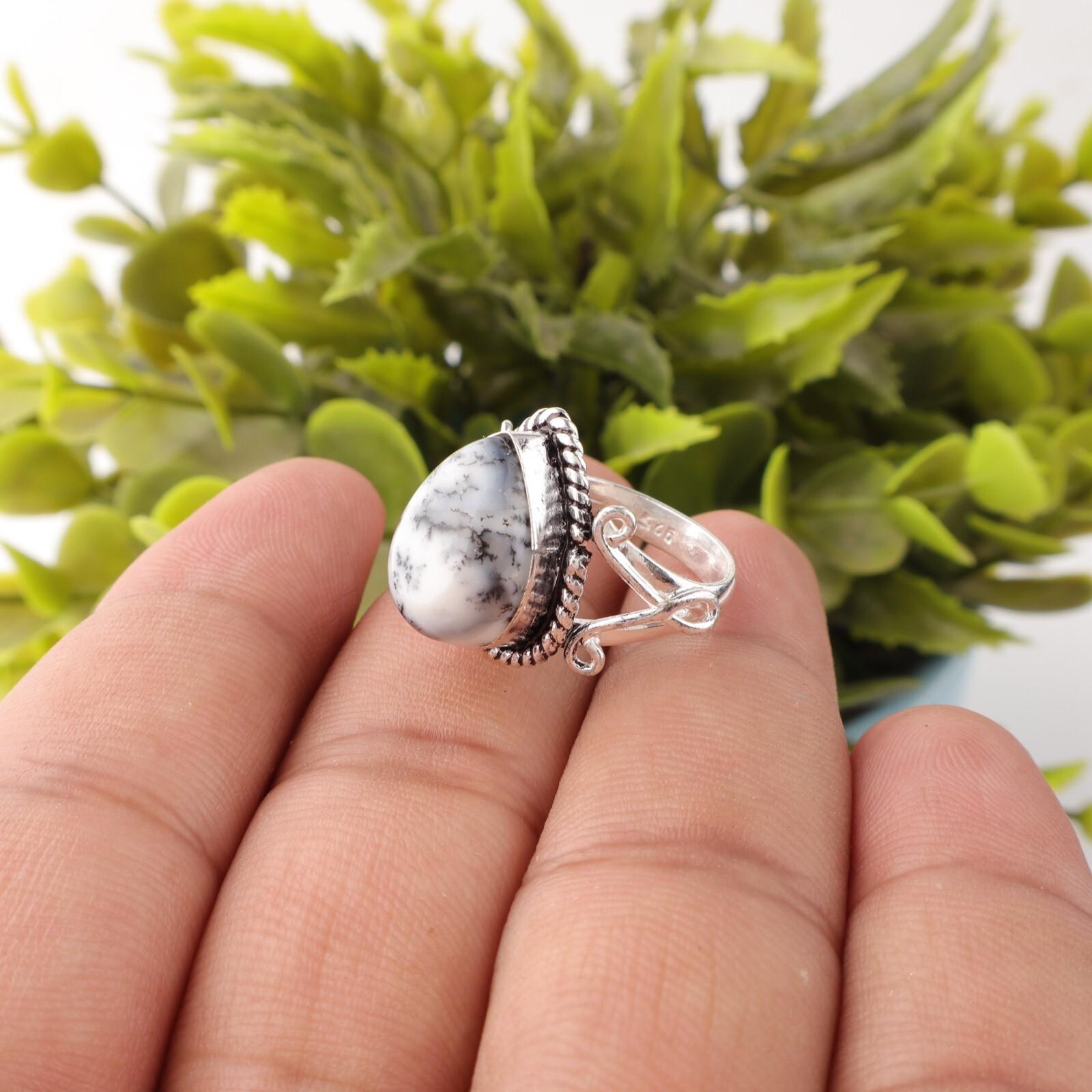 

Дендритовый Опал Драгоценный Камень 925 Проба Цельное Серебро Ювелирные Изделия Ручной Работы Женское Модное Кольцо RR-57-31 13