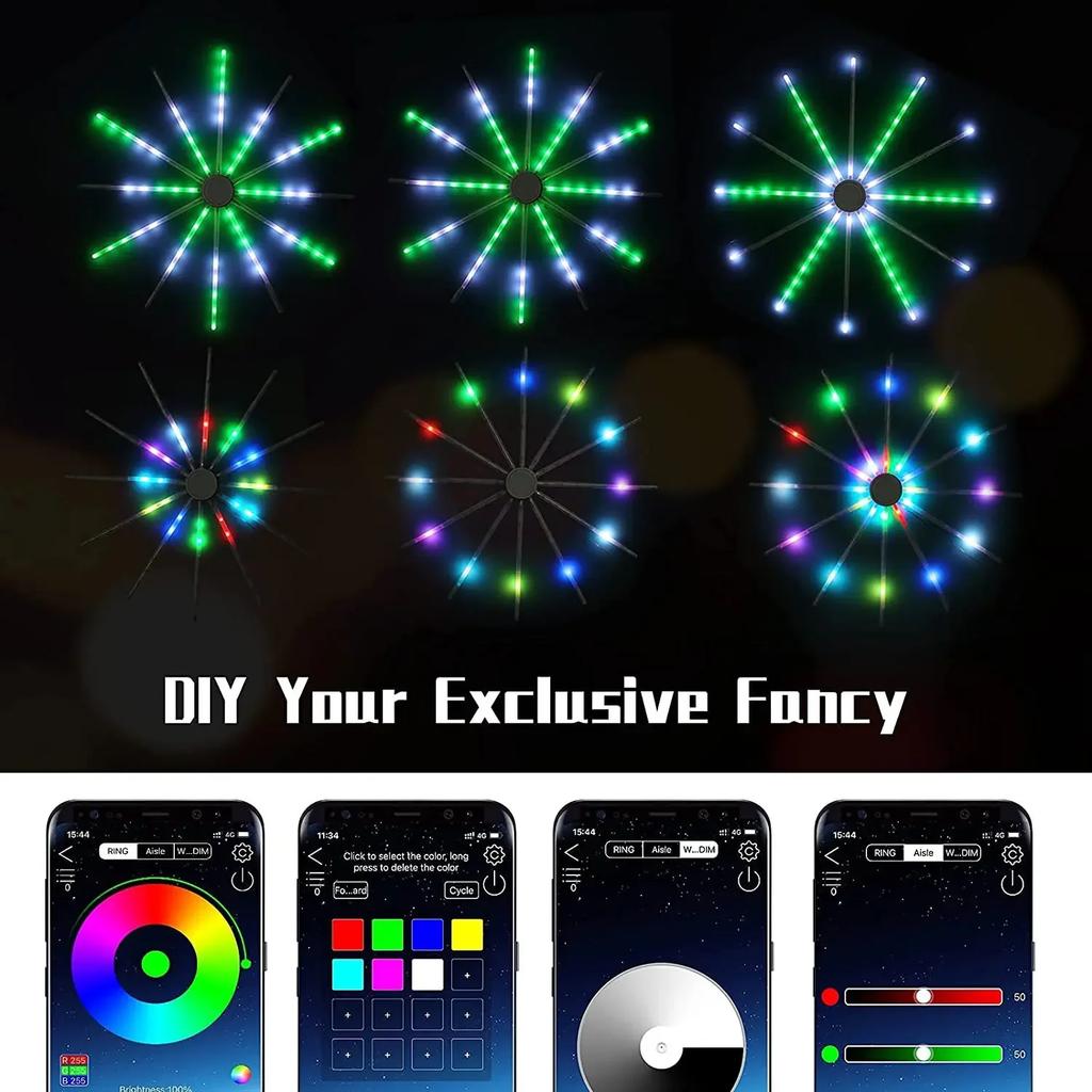LED Fireworks Light LED Garland RGB Neon String Light Bluetooth APP Control Music Sync Bedroom Wedding Christmas Decor