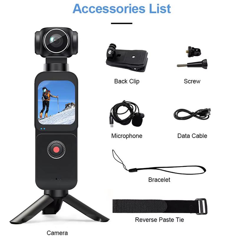 

Pocket Action Camera 5K 270° Auto Rotatable Stabilization Touch Screen 4X Zoom Portable Digital Video Recorder Sports DV No Card