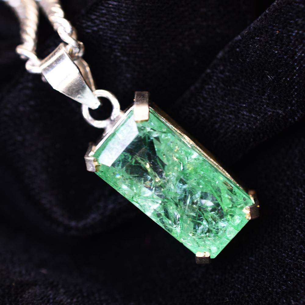 A+ CERTIFIED 45 Ct Natural Green Emerald 925 Sterling Silver Emerald Cut Pendant MY.PD-179-NS