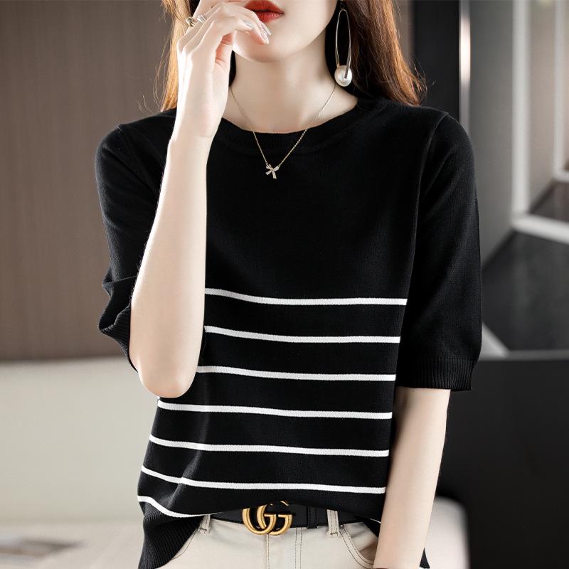 Spring 2026 Women's Merino Wool Hollow Knit Short Sleeve Top