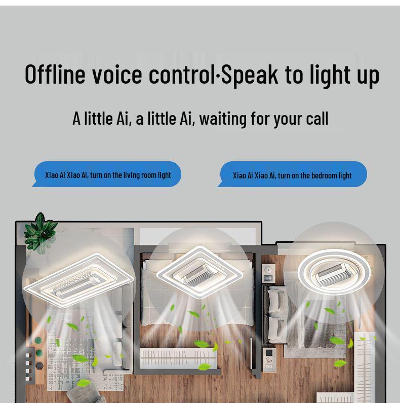 Modern Smart Leafless Ceiling Fan with Tricolor Light and Voice Control for Living Room/Bedroom, 110V, 36 inches