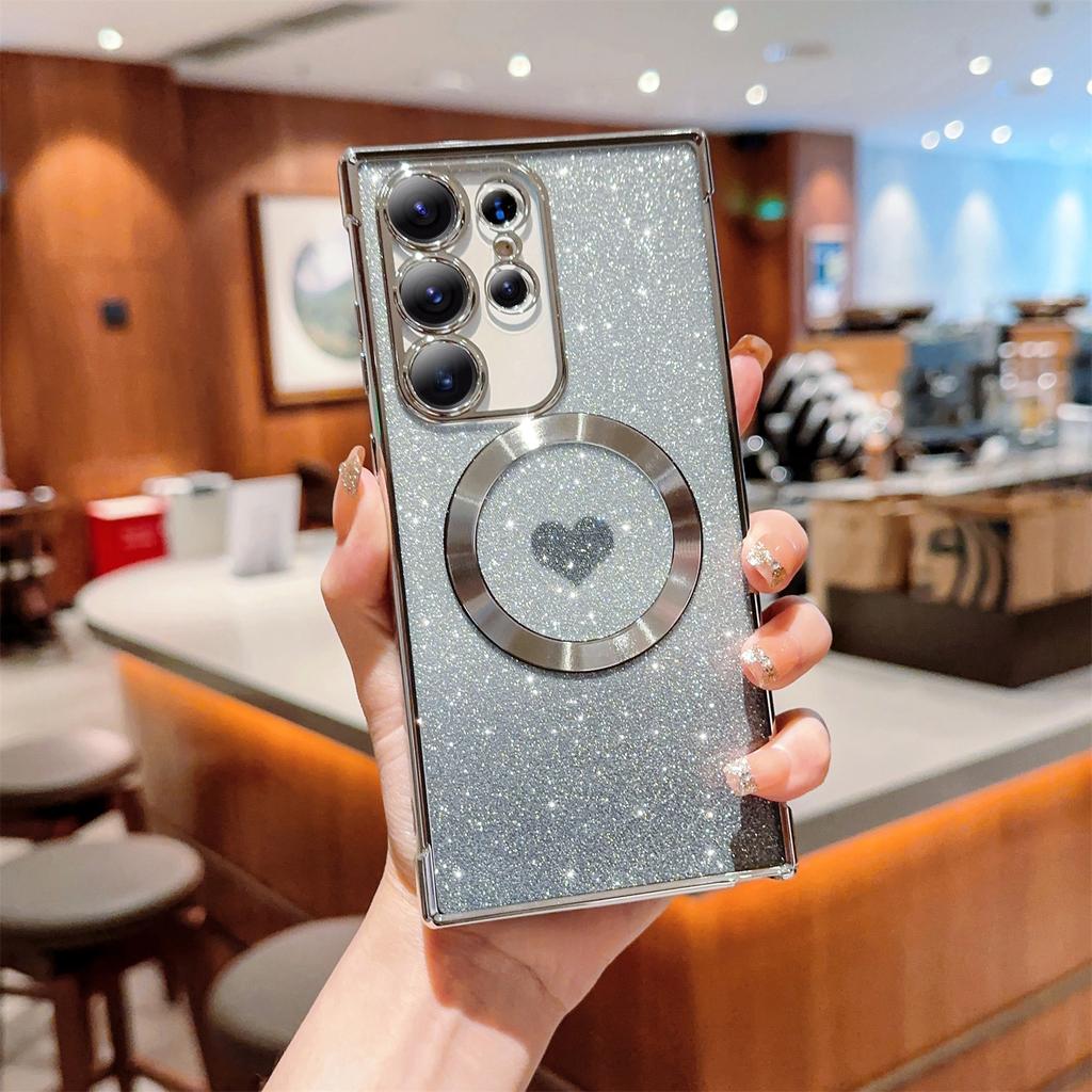 For Samsung Galaxy S23 Ultra TPU Case Bling Love Heart Magnetic Glitter Phone Cover