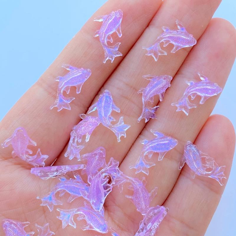 100Pcs Resin 3D Colorful Mini Shiny Goldfish Flatback Figurines Scrapbook Wedding Applique Nail Art Decor Crafts