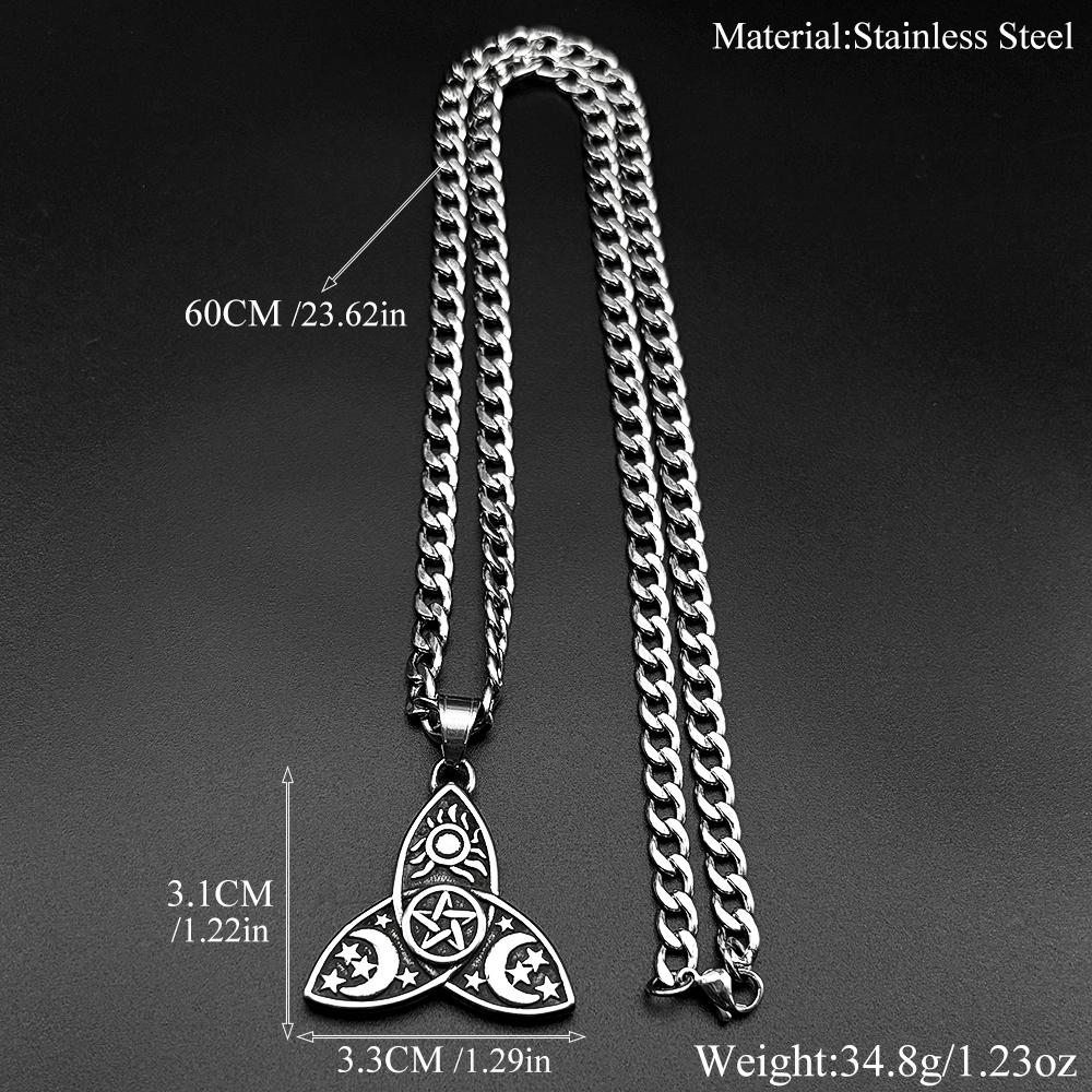 Witch Triquetra Trinity Celtic Knot Pendant Necklace Stainless Steel Pentagram Triple Sun Moon Star Goddess Necklaces Jewelry