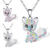 Colorful Heart Cat Necklace With Electroplated Finish For Women Jewelry