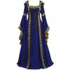 Mittelalterliche Renaissance-Kapuzenrobe, Retro-Kleid mit eckigem Kragen und Schnürung, Trompetenärmel, Damen-Halloween-Party-Kostüm,
