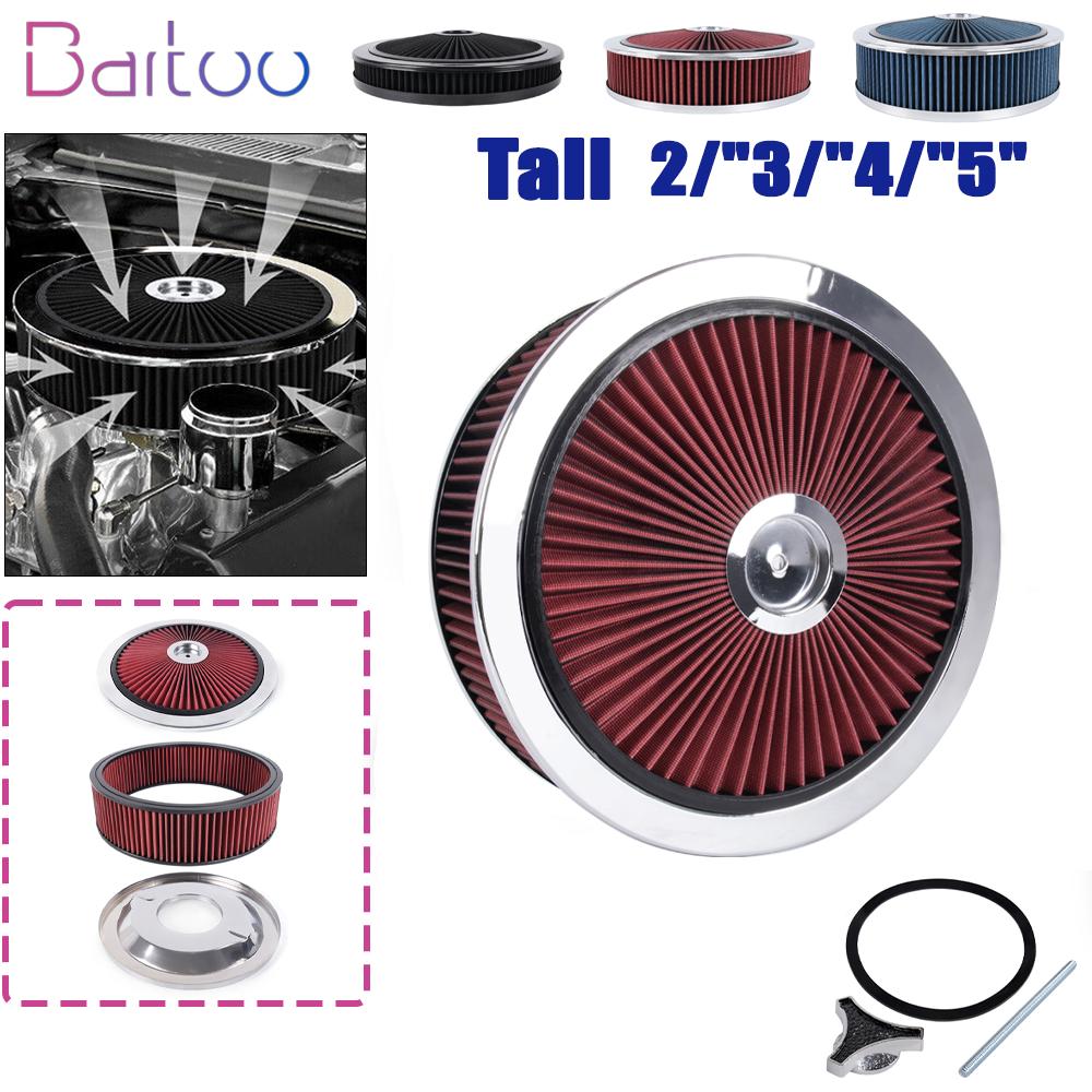 5-1/8 Carb Neck High Flow Air Cleaner Set 14in X 2in/3in/4in/5in Chrome Round Performance Thru Air Cleaner Filter OFI178