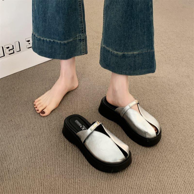 

Sandals platform slippers women s summer semi-drag lazy bag head sandals 2025 Boken shoes Boken new one-pedal outer wear 40
