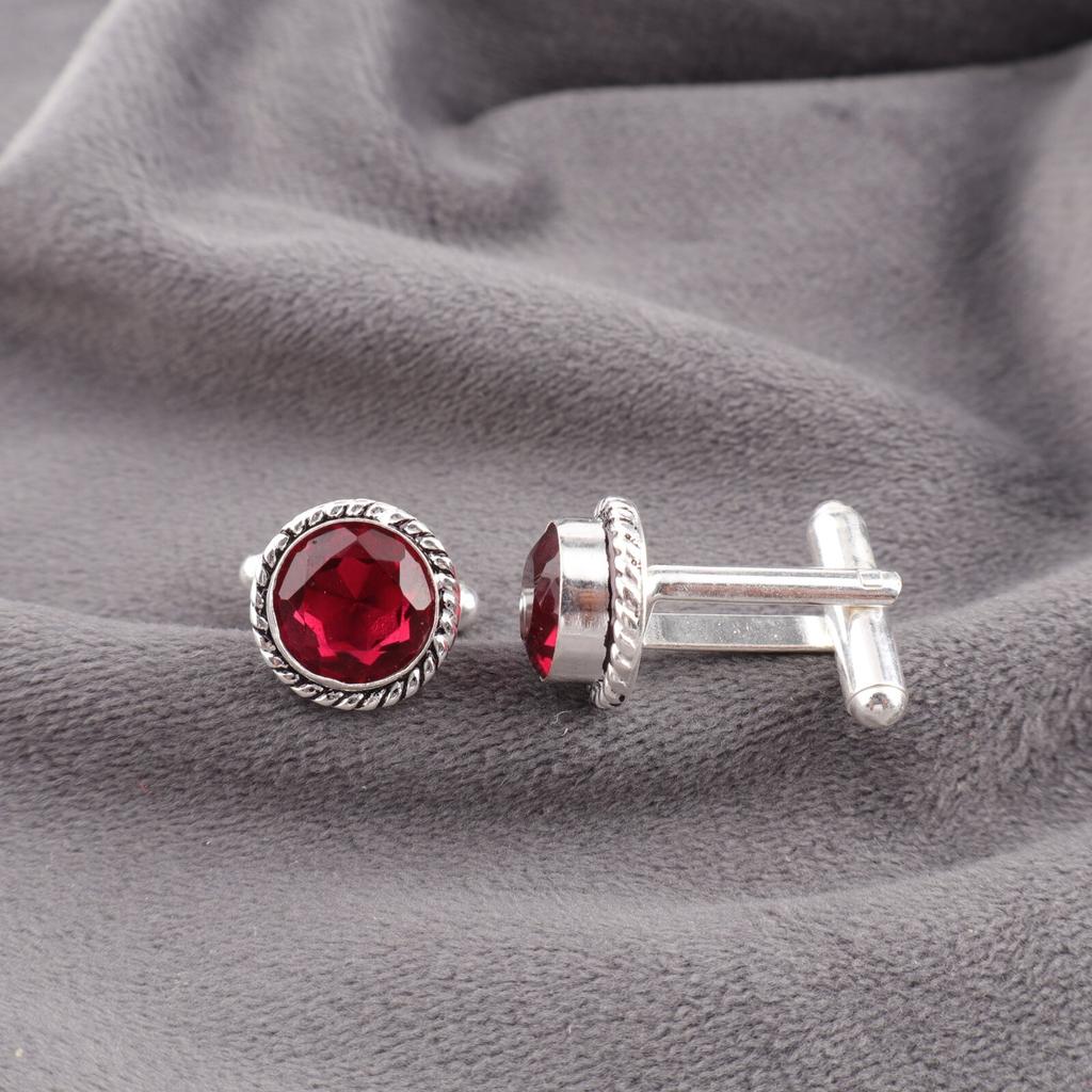 Pink Rubellite Gemstone 925 Sterling Silver Jewelry Handcrafted Cufflinks 0.51" CL-3-11