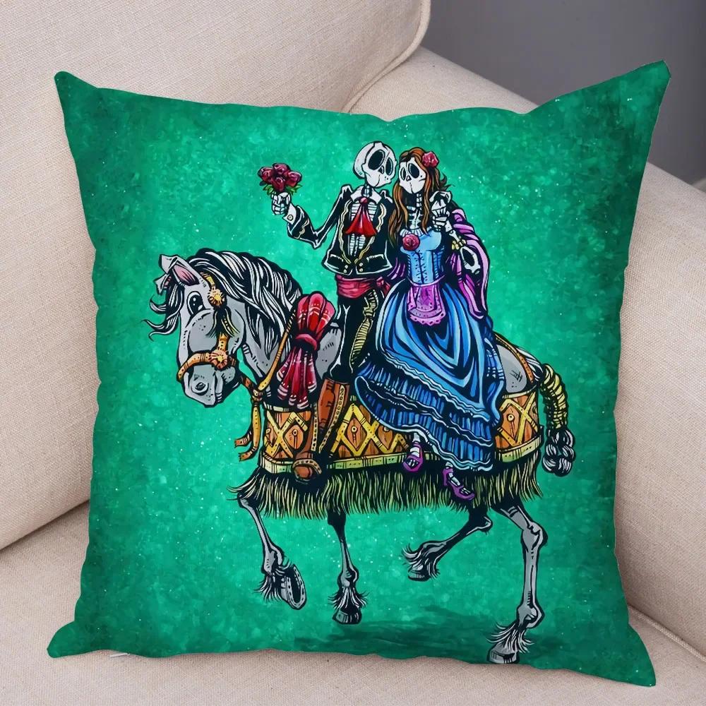 Capa de Almofada de Desenho Animado Fofa Colorida Caveira Fronha Carro Sofá Decoração para Casa