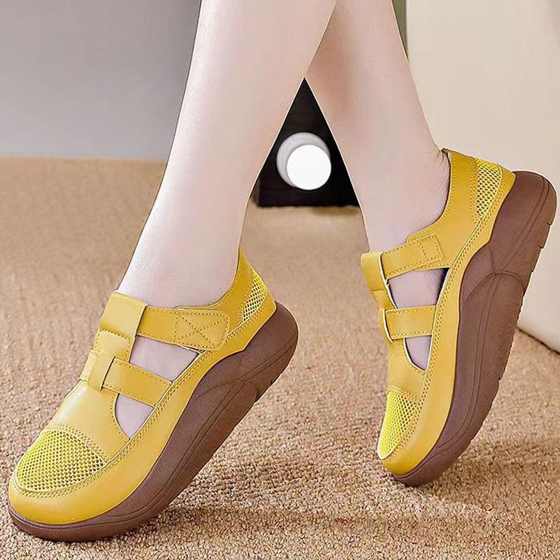 

Ретро женские сандалии с закрытым носком, новые летние модные сетчатые туфли с толстой подошвой, дышащие, с отверстиями для двух сторон 35
