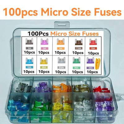 50pcs 100pcs Car Fuse Assortment Set 10 Sizes 2-35A Profile Medium Mini Micro Blade Type Fuses with Storage Box for Auto Truck Fuses4