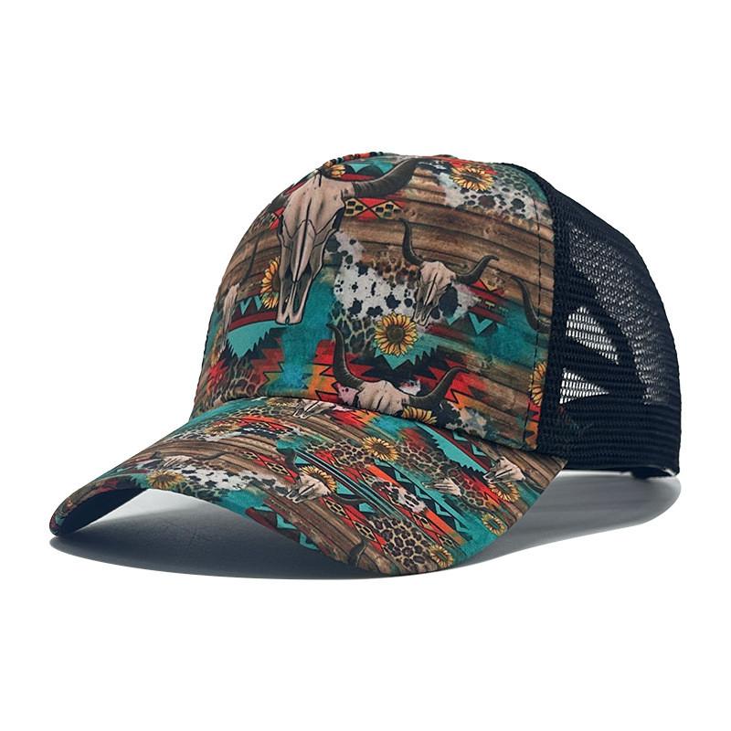 Pattern Floral Casual Wide Brim Baseball Cap Mesh Sun Hat For Outdoor Activities