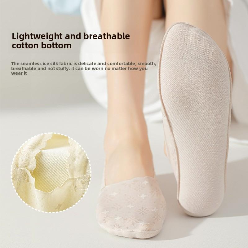 5 Paar Damen Sommer Dünne Feuchtigkeitstransport Schweiß Atmungsaktiv Baumwollsohle Rutschfeste Bootssocken