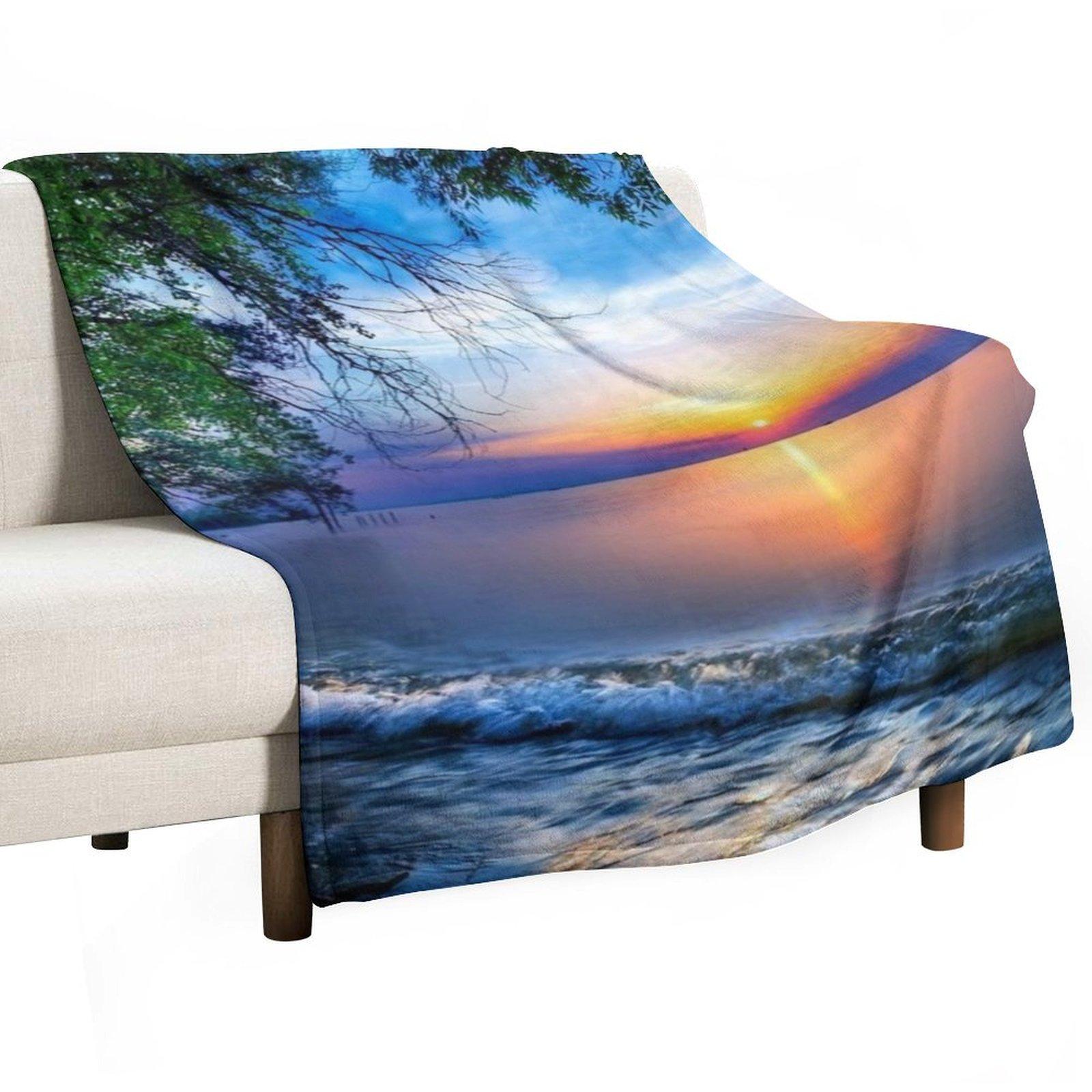 

Синий океан закат Плед Одеяла Для диванов Гигантский диван Термальный теплый для зимы Одеяла 30x40in