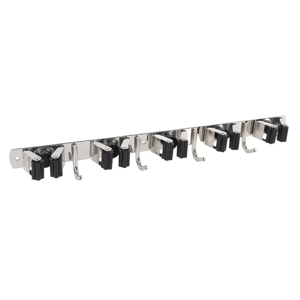 Mop and Broom Holder Wall Mount 304 Stainless Steel 5 Slots 4 Hooks Broom Hanger for Garage Laundry Room Closet Wall