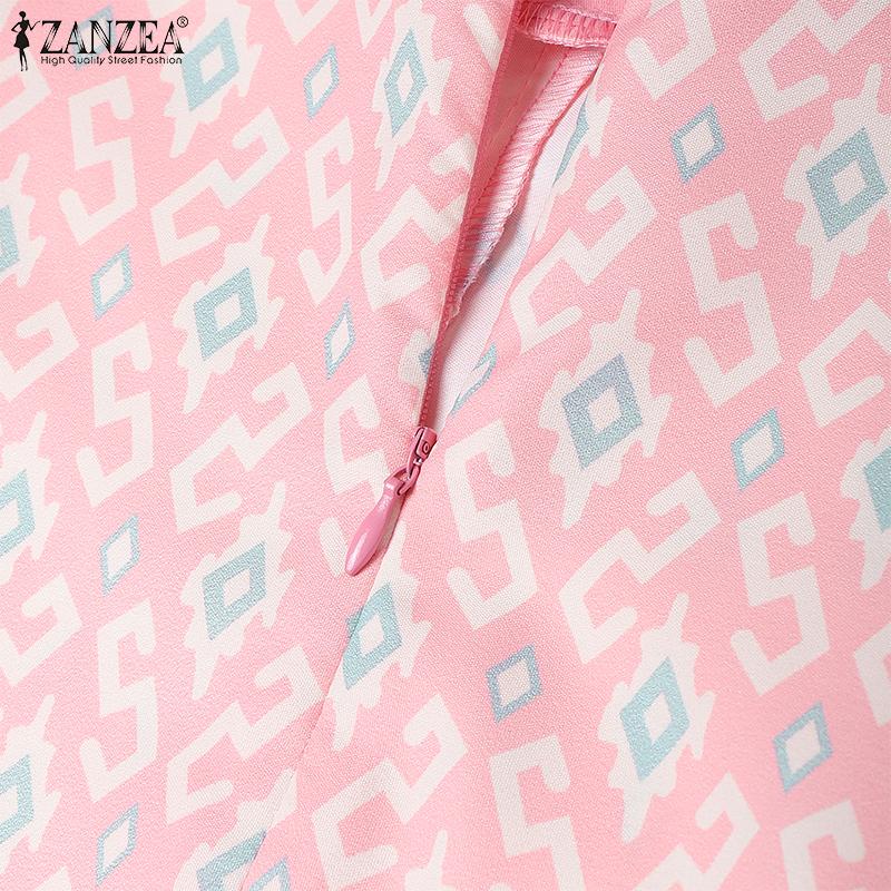 ZANZEA Women Casual V-Neck Summer Short Sleeve Print Dress