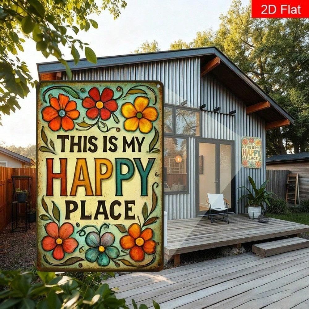 Happy Place Retro Metal Wall Art for Bedroom