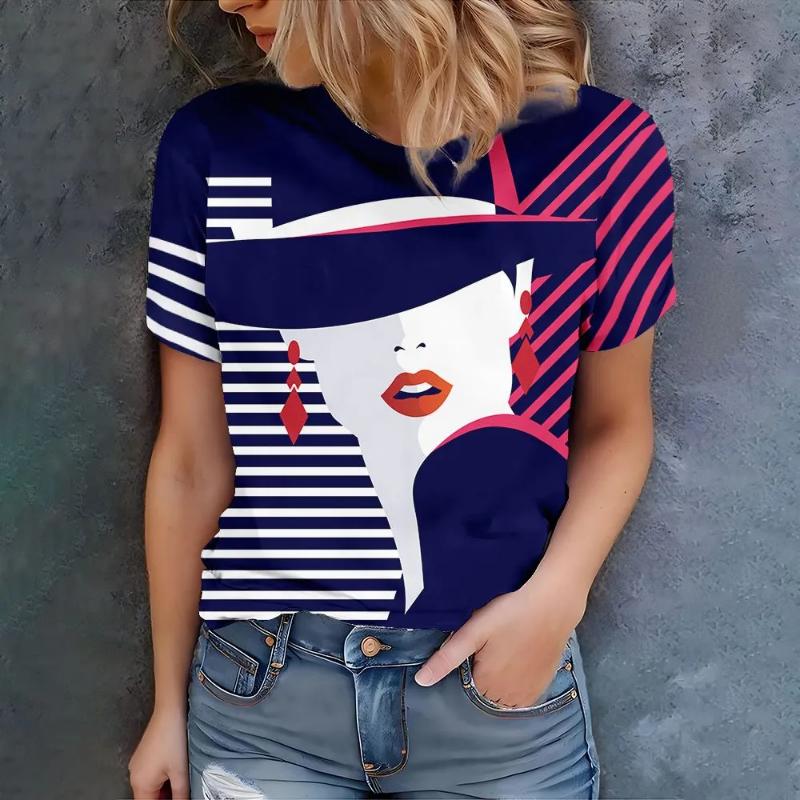 Fashion Women's Clothing High-end Round Neck Cool 3D Print Simple T-Shirts