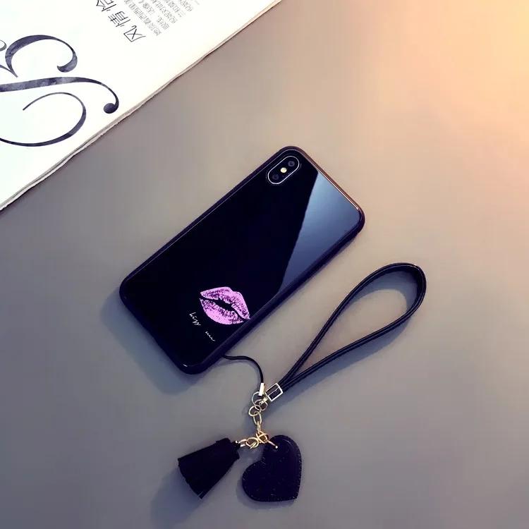 For Xiaomi Redmi Note 9 Pro Max 8 Pro Case Tempered Glass Love Heart Back Cover Tassel Lanyard For Redmi Note 13 Pro Plus 12 Pro