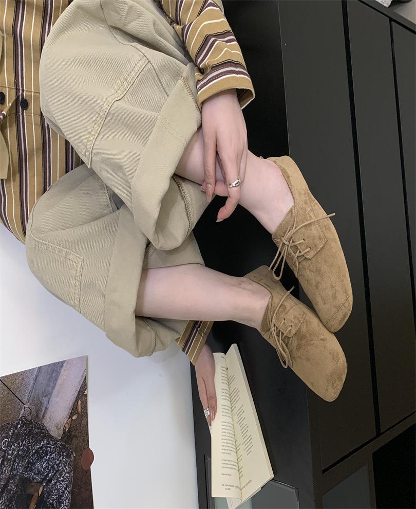 Direct Sales Women's Shoes Retro Style Flat Bottom Casual Versatile Women's Single Shoes Low Top Front Lace-up Doudou Shoes