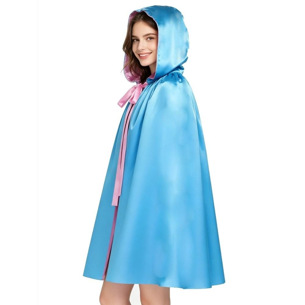 Blue Pink Gothic Costume Cape Solid Color Hooded Cape Cute Halloween Cloak Halloween