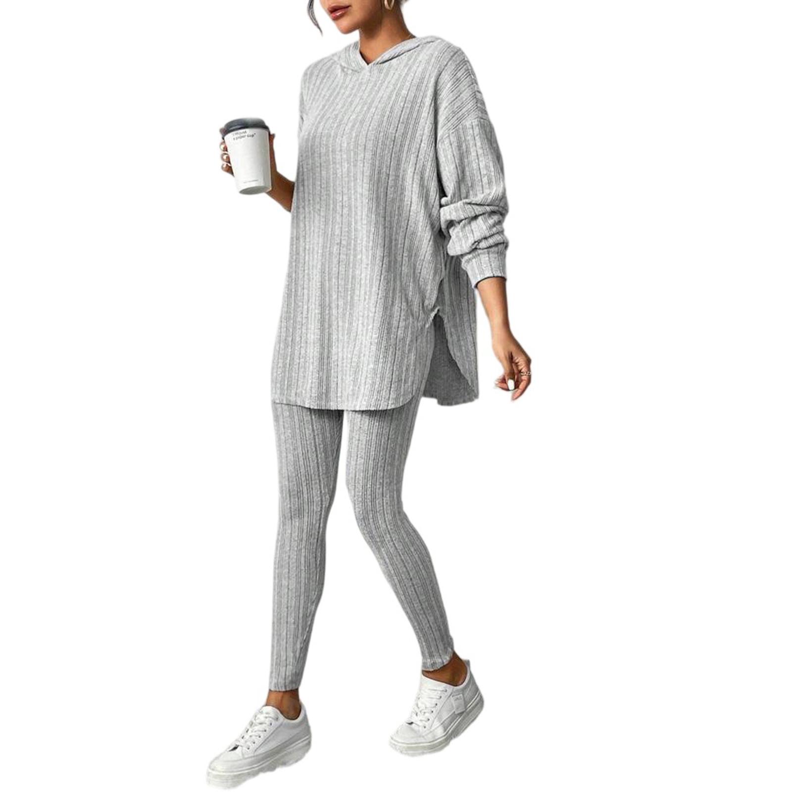 

Модный женский костюм из двух частей на молнии, толстовка и широкие спортивные штаны, повседневный костюм L