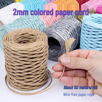 2mm Colorful Paper Rope 50m Roll for Basket Weaving, Vase Making, Floral Art, No Wire