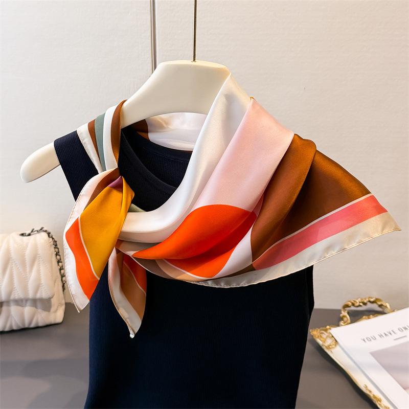 Colorful Round Block Printing Simulation Silk Scarf Square Scarf High-End Shawl Versatile Neck Small Square Scarf Headscarf