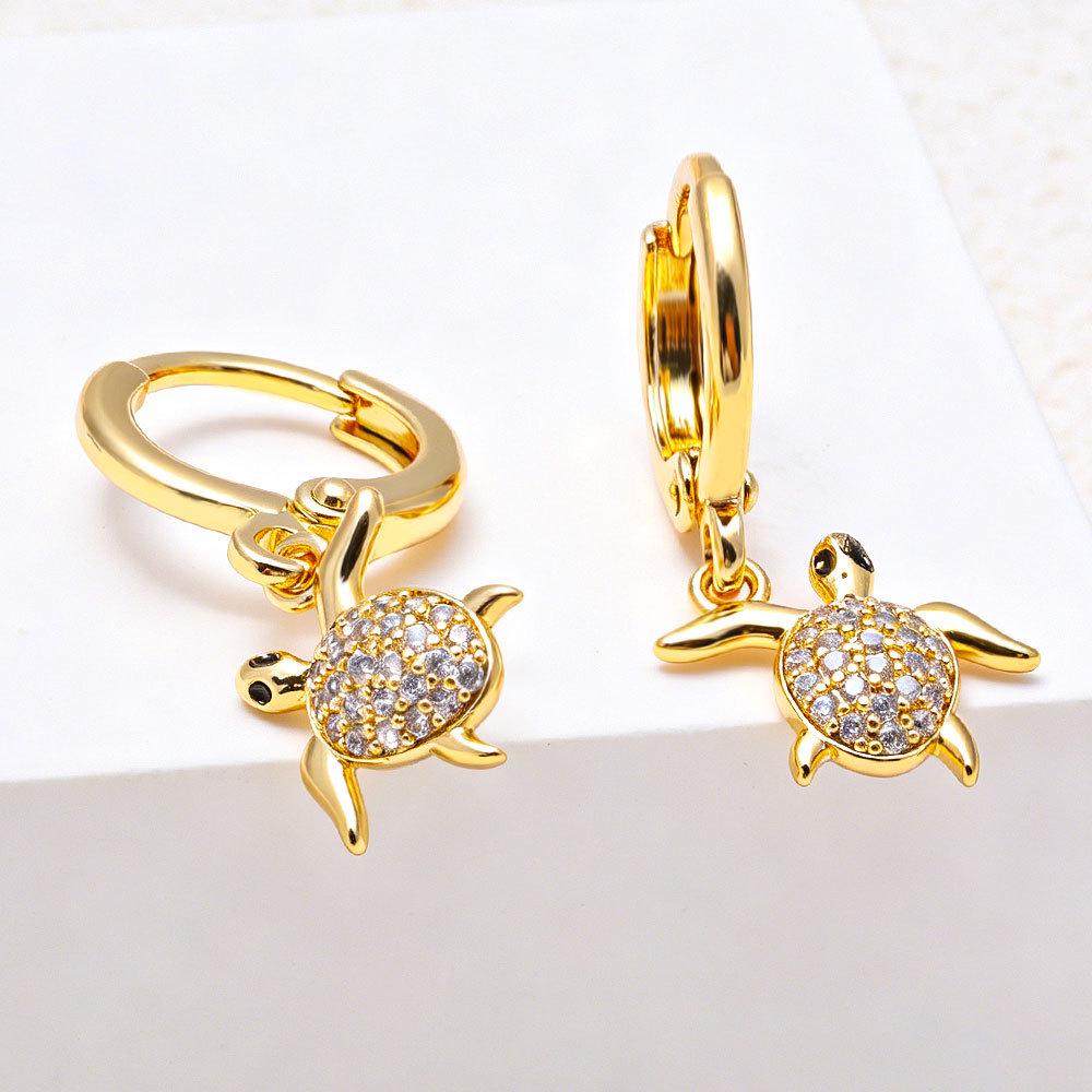 18K Gold-Plated Diamond Turtle Earrings for Women - Copper, Stylish, Non-Fading
