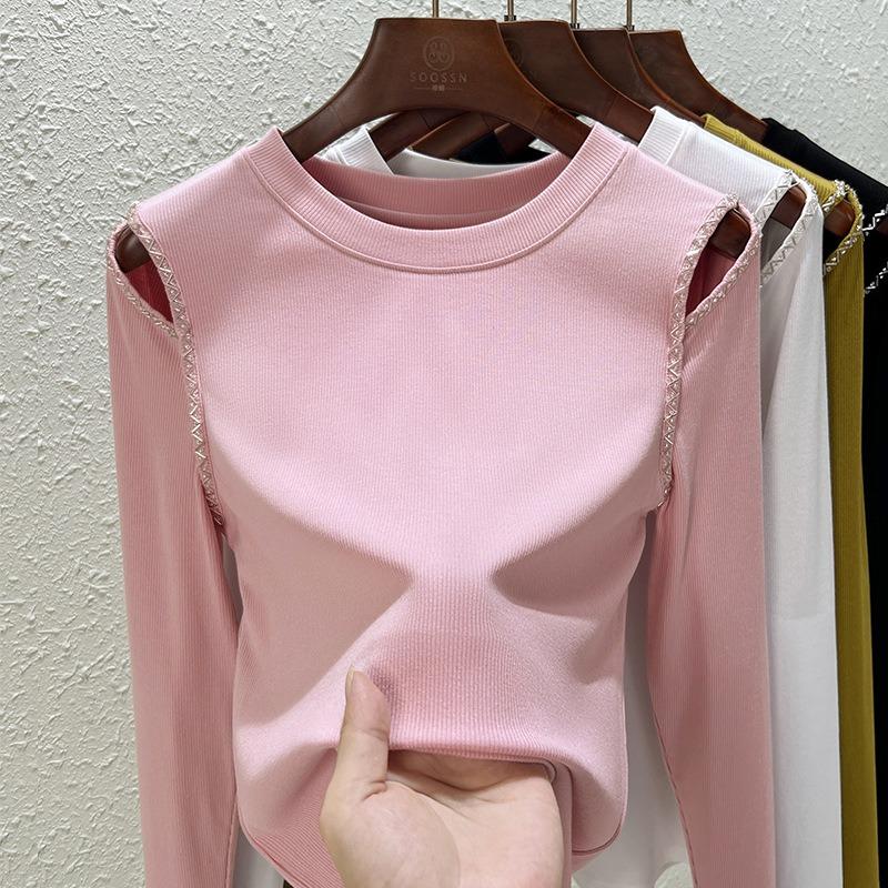 Crew neck long-sleeved women's clothing trendy new Woodale high-quality black bottoming shirt women's spring and summer outer wear
