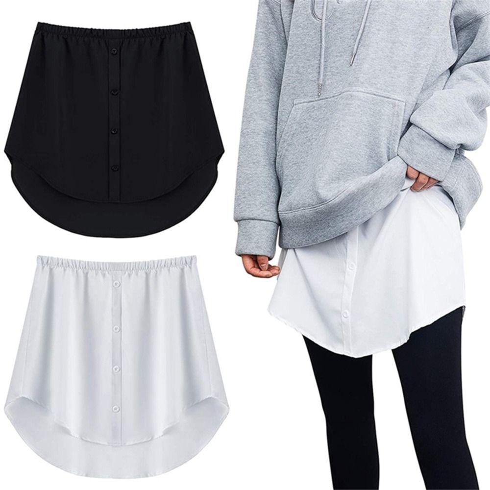 

Girl Solid Color Blouse Hem Skirt Shirt Extenders Underskirt Clothing Decoration False Skirt Tail white-L