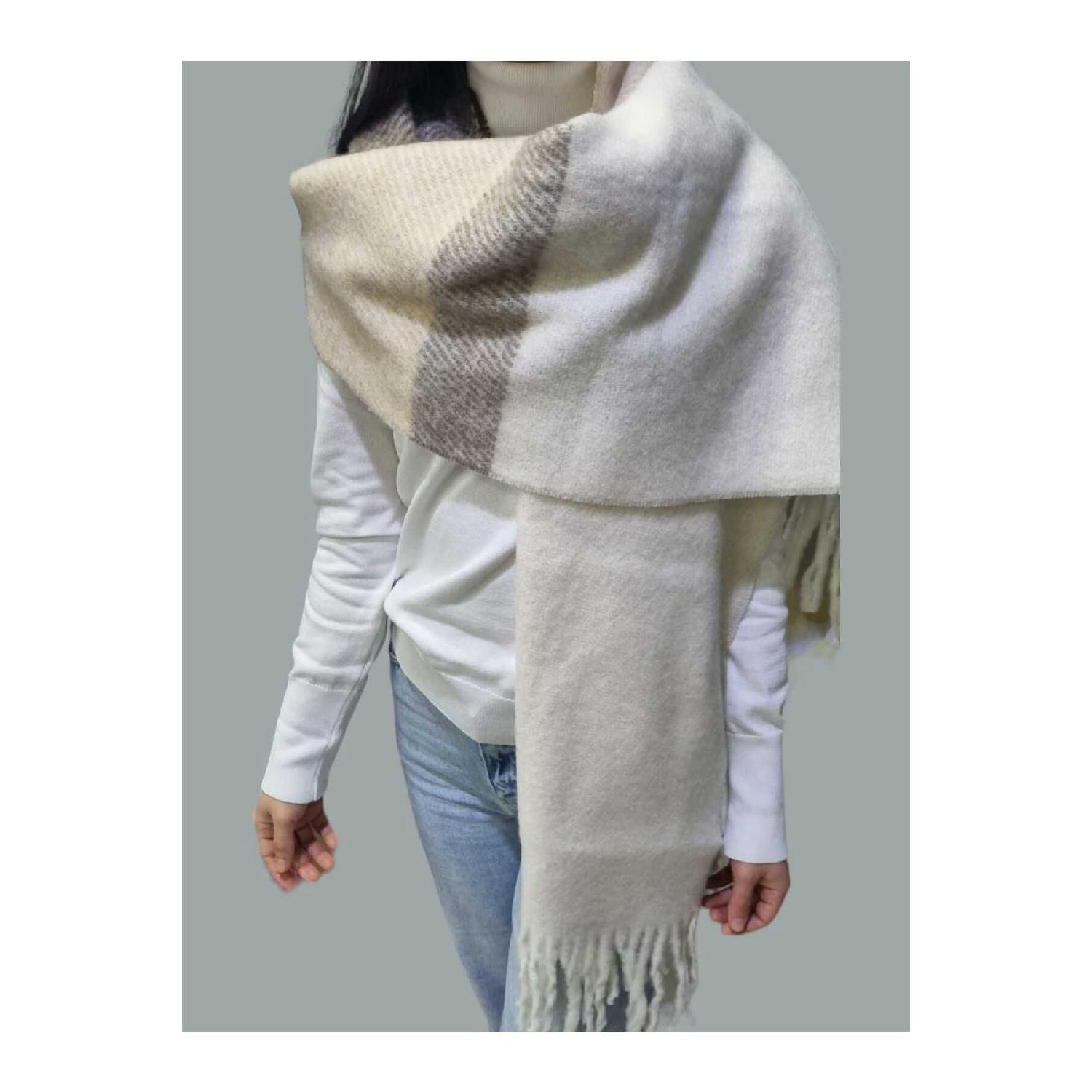 

Women s Soft Wool Textured Tasseled Plaid Shoulder Shawl Scarf