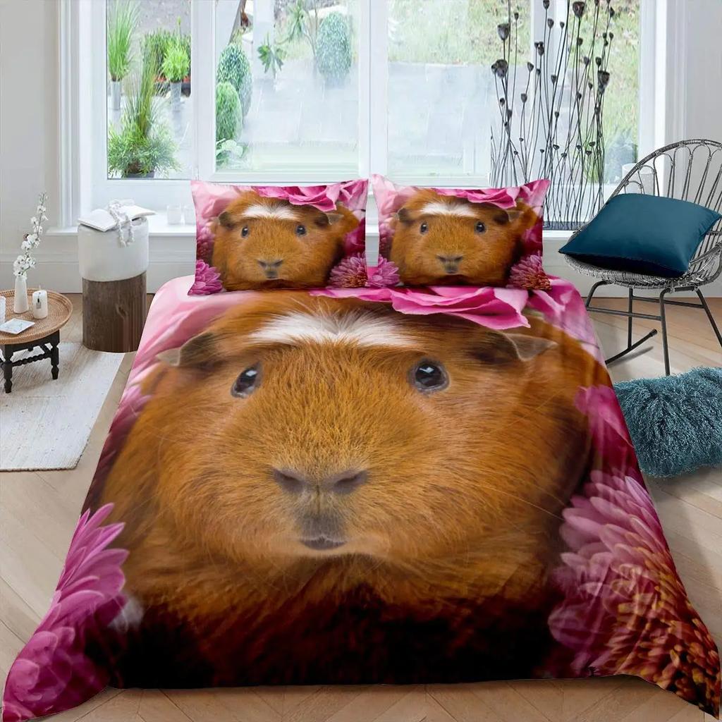 Guinea Pig Duvet Cover Set Cute Cavy Pattern Bedding Set Animal Quilt Cover For Boys Girls Garden Nature Polyester Bedding Set