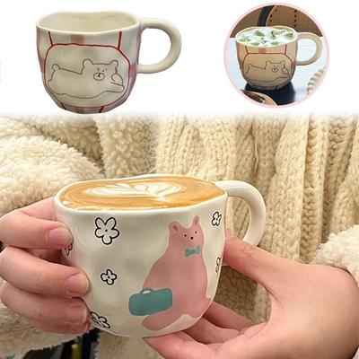 Hand-painted Ceramic Tea Cup Super Cute Cartoon Bear Large Capacity Coffee Mug Home Office Kitchen Bar Creative for Friends Gift