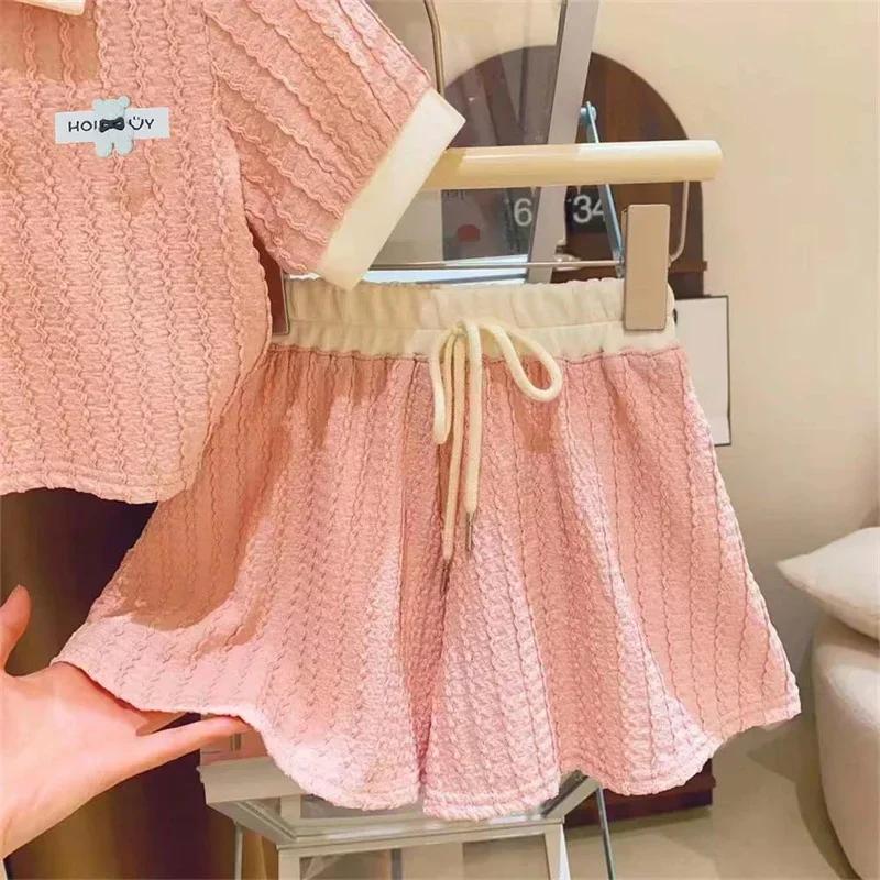 Set di vestiti carini e dolci per bambine, per bambini, casual, a maniche corte, con pantaloni, estate, nuovi bambini, comodi, moda, abbigliamento sportivo 2-10 anni