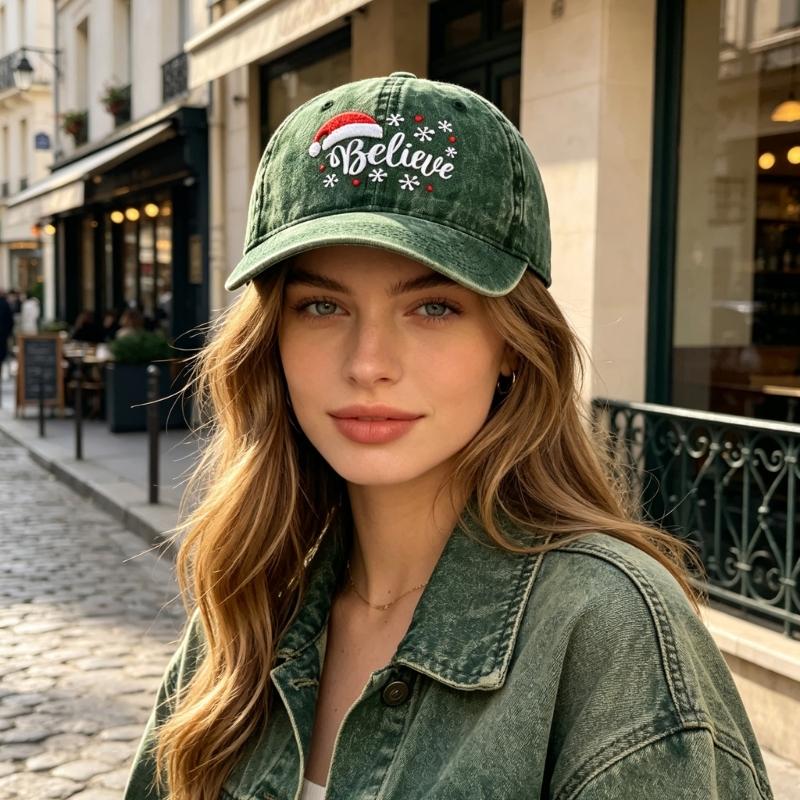Arched Bill Baseball Cap with Textured Holiday Embroidery, Cotton Fabric and Comfortable Style for Everyday Outings