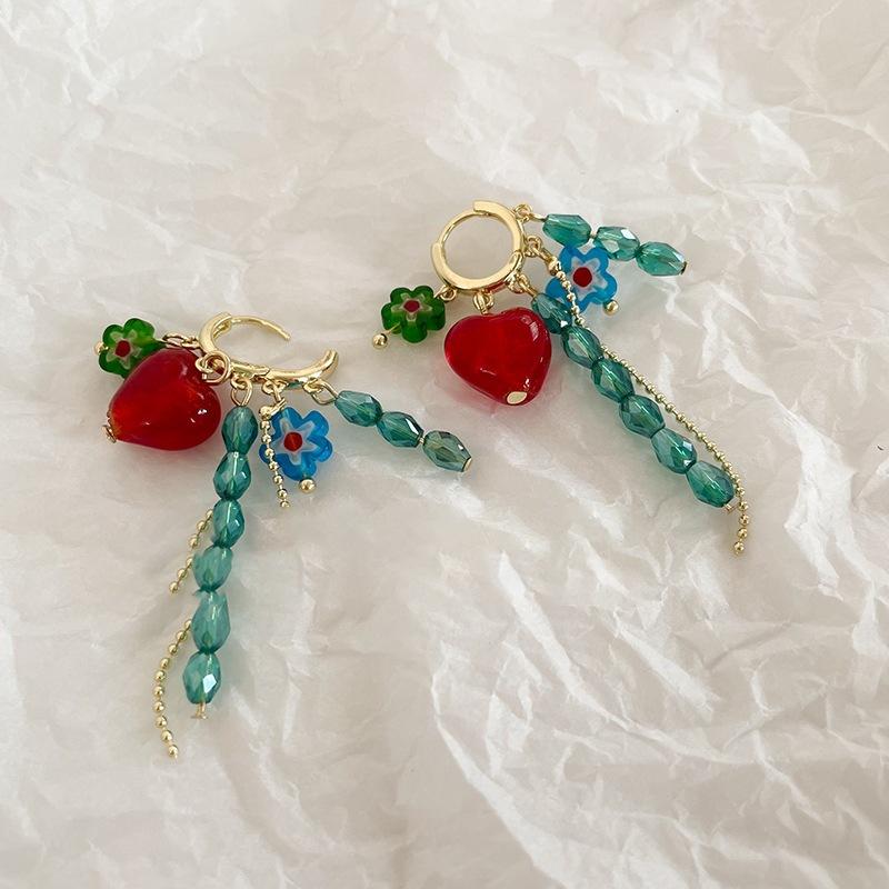 Ankola red oil dripping love earrings new Hong Kong style retro ear buckles autumn and winter earrings autumn and winter