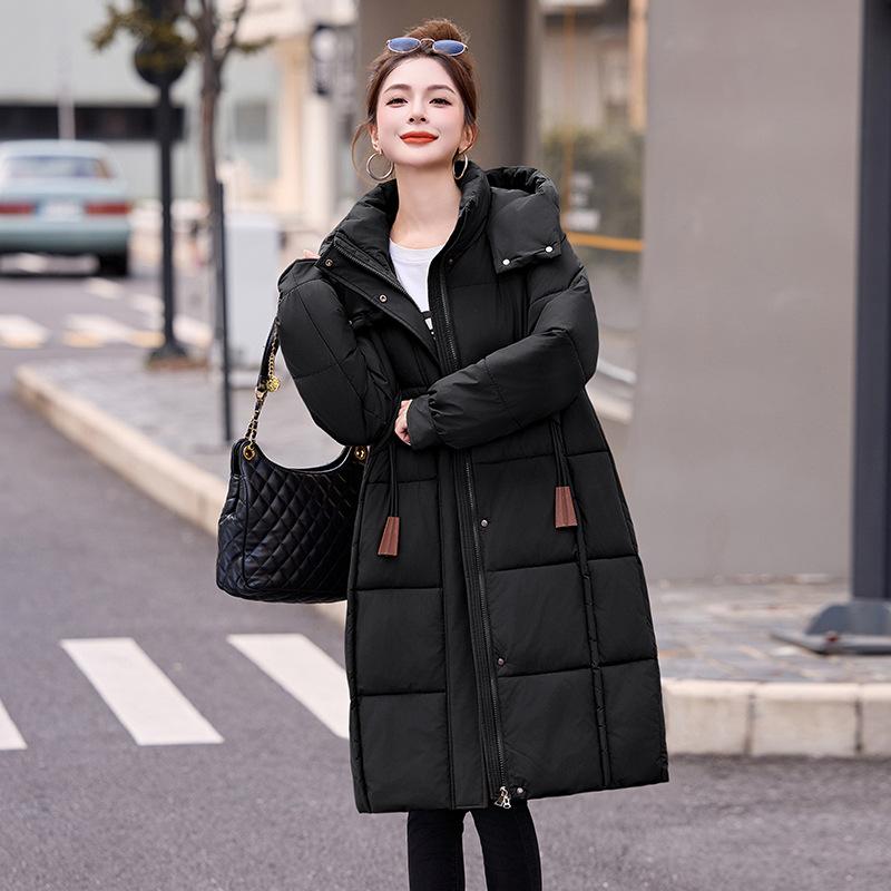 New cotton clothes women's winter medium and long over the knee fashion hooded temperament thickened warm jacket