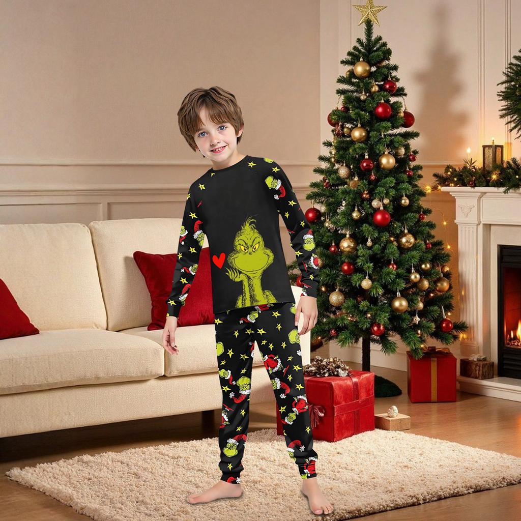 Family Matching Print Sets Pajamas Loungewear Outfits Family Matching Long Sleeve Tops+Pants Set