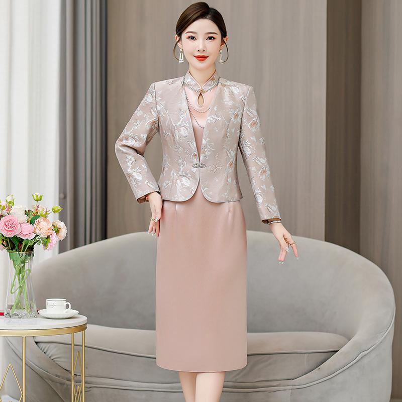 Festive Mother of The Groom Dress with Slim Fit Suit for Autumn Wedding