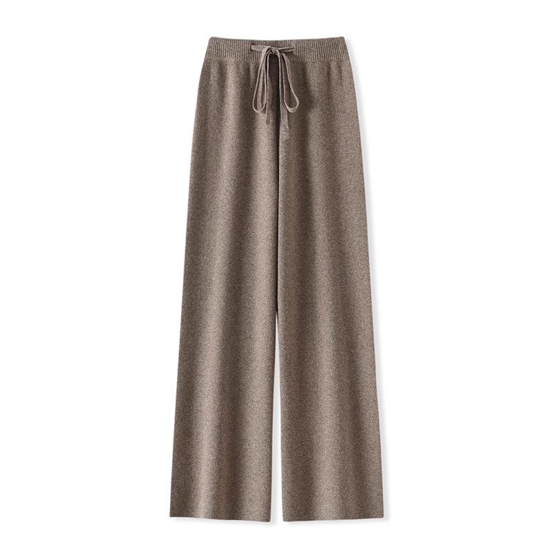 Women's High-Waist Wool Wide-Leg Pants: Autumn/Winter, Thick & Warm, Casual, Long, Knitted, Straight-Leg.