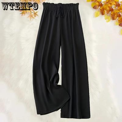 Übergröße L-4XL Freizeithosen Damen Übergröße Einfarbig Kordelzug Taille Weites Bein Lockere Hose